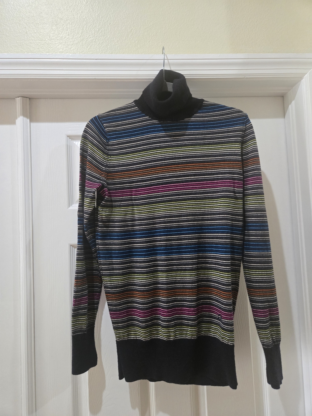 C. Wonder Black Turtleneck Sweater with Multicolor Stripes